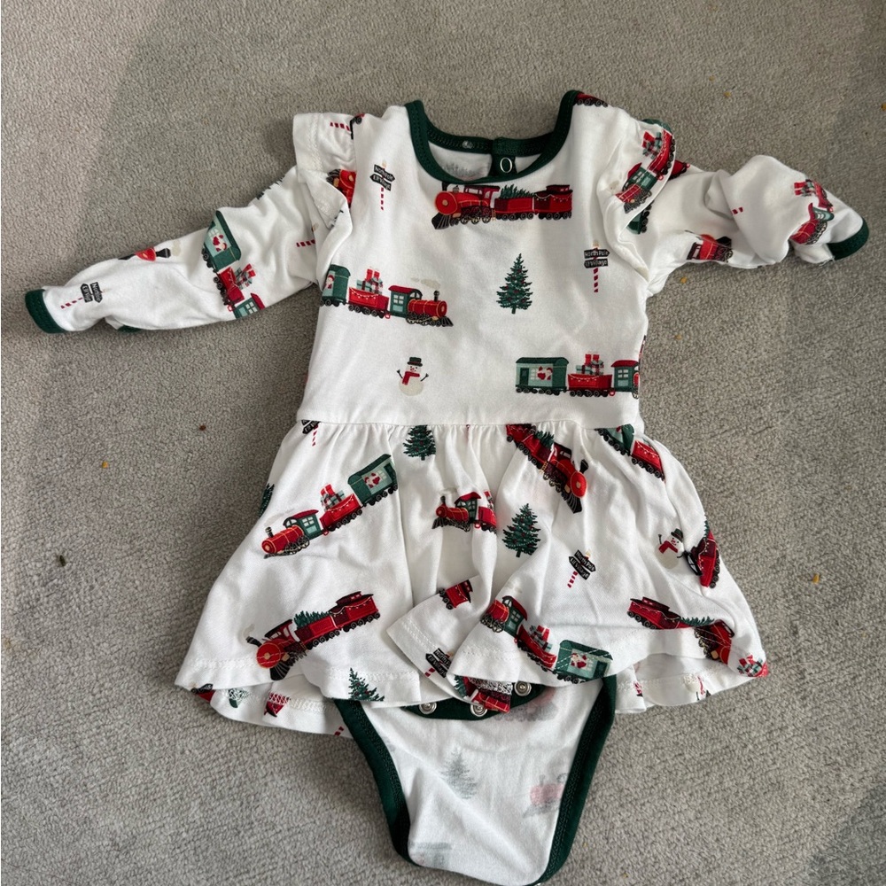 Kyte BABY White and Red Train Print Dress